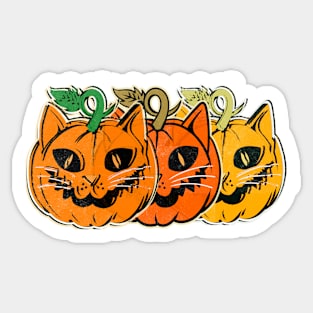 Vintage Halloween Pumpkin Cat Distressed Sticker